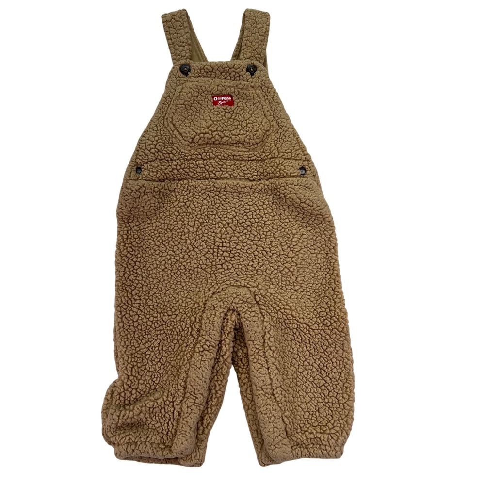 OshKosh B'gosh  Baby Teddy Fleece Vestback Overalls Baby 12M Brown‎ Teddy Bibs